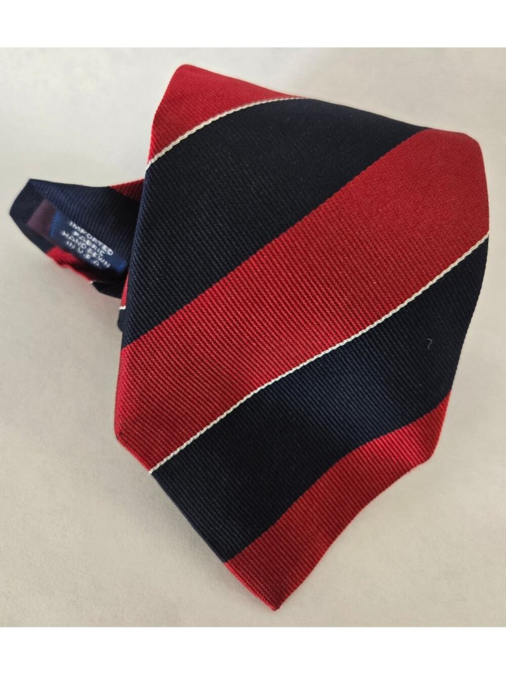 Lands' End Classic Red Blue With White Wide Striped Necktie Classic Preppy Work